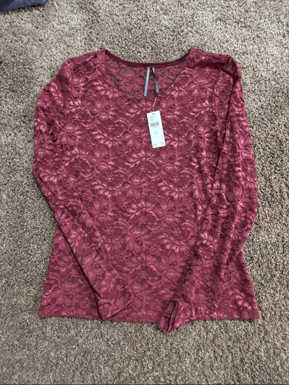 Anthropologie Rose-Mauve Lace Long-Sleeve Tee